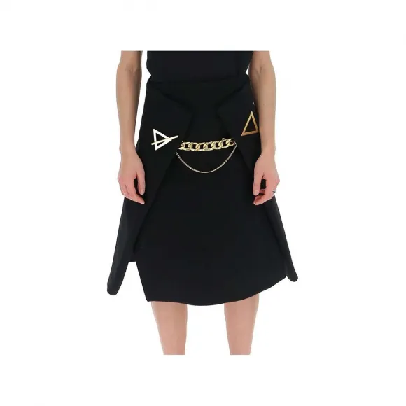 葆蝶家/Bottega Veneta 黑色 黑色羊绒正面金色链条裹身半身裙 595539VKCJ01000