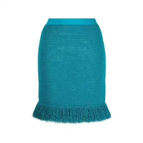 葆蝶家/Bottega Veneta 蓝色 流苏下摆针织迷你半身裙 660238V0S904704