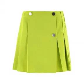 葆蝶家/Bottega Veneta 绿色 纽扣细节褶裥羊毛迷你裙 688744V0B207275