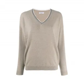 布内罗·古奇拉利/Brunello Cucinelli 针织亮片饰v领套头衫 M12162802CX247