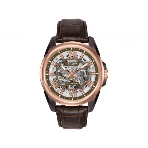 宝路华/Bulova Classic Automatic 系列 43 mm 棕色与玫瑰金色 自动机械机芯 男表 98A165