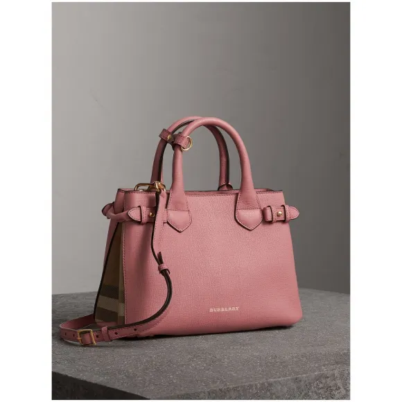 博百利/Burberry 女士 The Banner - 小号 House 格纹拼皮革班纳手袋 (粉葵色) 39818981