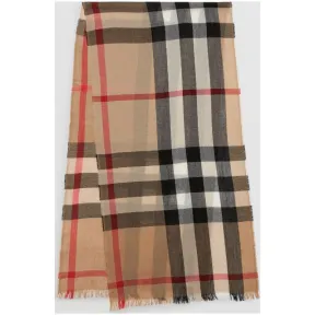 博百利/Burberry  轻盈格纹羊绒混纺围巾 (驼色)  40041961