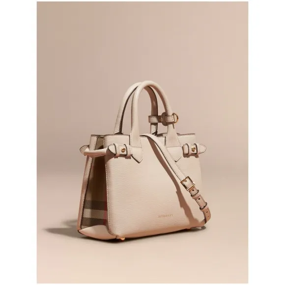 博百利/Burberry 女士 The Banner - 小号 House 格纹拼皮革班纳手袋 (石灰岩色) 40202921