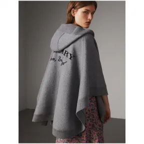 博百利/Burberry 女士 羊毛混纺连帽斗篷 (中调麻灰) 40210571