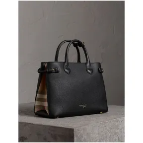 博百利/Burberry 女士 The Banner - 中号 House 格纹拼皮革班纳手袋 (黑色) 40236931