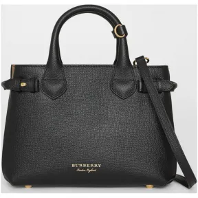 博百利/Burberry 女士 The Banner - 小号 House 格纹拼皮革班纳手袋 (黑色) 40237001