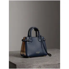 博百利/Burberry 女士 The Banner - 迷你 House 格纹拼皮革班纳手袋 (墨蓝色) 40237141