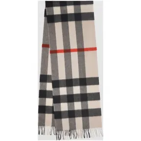 博百利/Burberry 男士 大号经典格纹羊绒围巾 (石色格纹)  40310451