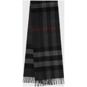 博百利/Burberry 女士 大号经典格纹羊绒围巾 (炭灰色格纹)  40310511