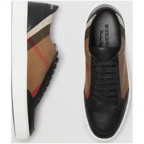 博百利/Burberry 女士 格纹装饰皮革运动鞋 (House 格纹 / 黑色) 40400561