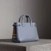 博百利/Burberry 女士 The Banner - 中号 House 格纹拼皮革班纳手袋 (石板蓝) 40494471