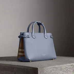 博百利/Burberry 女士 The Banner - 中号 House 格纹拼皮革班纳手袋 (石板蓝) 40494471