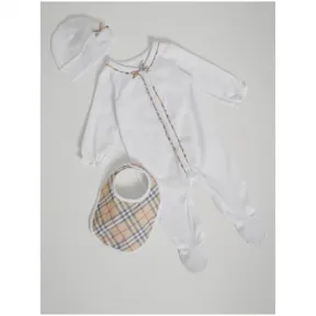 博百利/Burberry 儿童用品 格纹棉质三件套婴儿礼品套装 (白色) - 童装  40605941