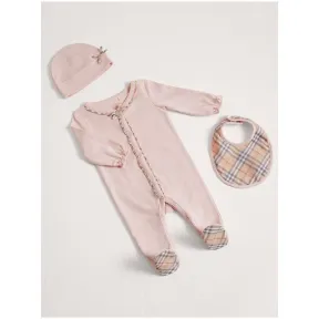 博百利/Burberry 儿童用品 格纹棉质三件套婴儿礼品套装 (蜜粉红) - 童装  40605951