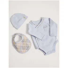 博百利/Burberry 儿童用品 格纹棉质三件套婴儿礼品套装 (冰蓝色) - 童装  40605971