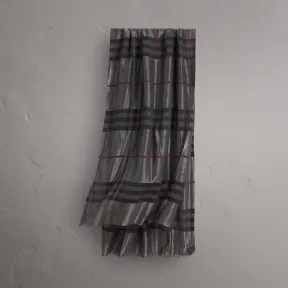 博百利/Burberry 女士 金属感格纹丝毛混纺围巾 (炭灰色) 40610831