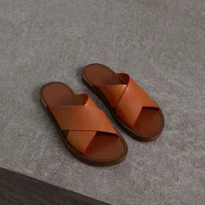 博百利/Burberry 男士 撞色装饰皮革凉鞋 (琥珀色) - 男士  40690531