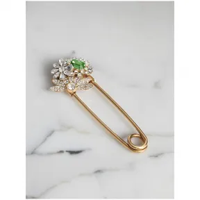 博百利/Burberry  大号仿水晶装饰黄铜饰针 (翠绿色)  40699581