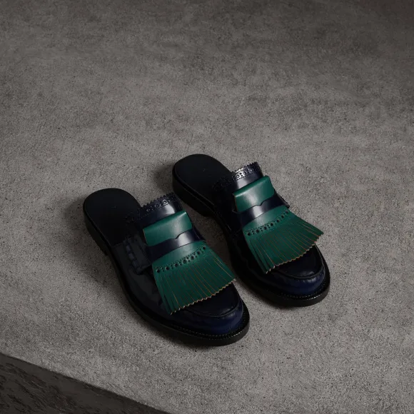 博百利/Burberry 女士 撞色流苏皮革穆勒鞋 (海军蓝) 40718711