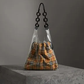 博百利/Burberry 女士 中号塑质购物袋（含 Vintage 格纹收纳袋） (古典黄色 / 黑色) 40727061