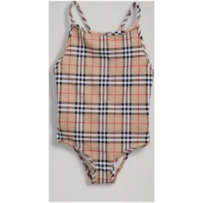 博百利/Burberry  Vintage 格纹连体泳衣 (驼色)  40730481