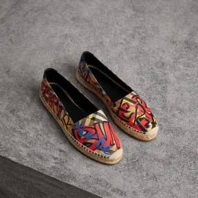 博百利/Burberry 女士 涂鸦印花 Vintage 格纹麻编鞋 (古典黄色) 40737061