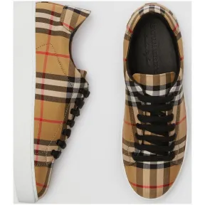 博百利/Burberry 女士 Vintage 格纹拼皮革运动鞋 (古典黄色) 40737101