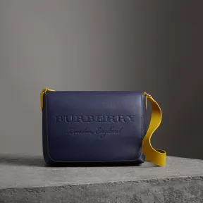 博百利/Burberry 男士 大号双色压花皮革信使包 (摄政蓝) - 男士  40743421