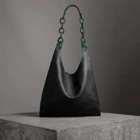 博百利/Burberry 女士 中号双色皮革购物袋 (黑色) 40755611