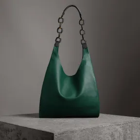 博百利/Burberry 女士 中号双色皮革购物袋 (赛车绿) 40755631