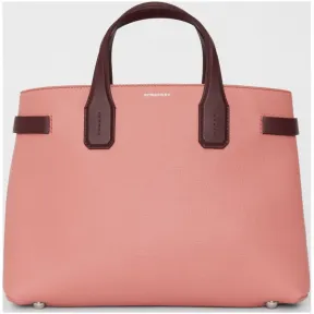 博百利/Burberry 女士 The Banner - 中号双色皮革班纳手袋 (暗雅玫瑰色 / 深红色) 40759491