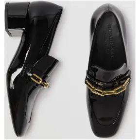 博百利/Burberry 女士 链环装饰漆皮粗跟休闲便鞋 (黑色) 40759531