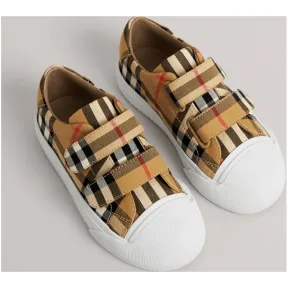 博百利/Burberry  Vintage 格纹拼皮革运动鞋 (古典黄色 / 光白色)  40763121