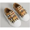 博百利/Burberry 儿童用品 Vintage 格纹拼皮革运动鞋 (光白色 / 黑色) - 童装  40763131