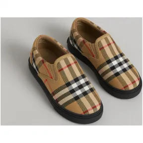 博百利/Burberry  Vintage 格纹拼皮革休闲运动鞋 (古典黄色 / 黑色)  40763191