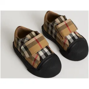 博百利/Burberry 儿童用品 Vintage 格纹拼皮革运动鞋 (古典黄色 / 黑色) - 童装  40763231