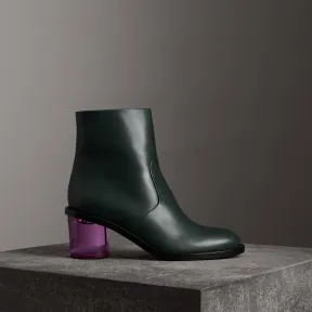 博百利/Burberry 女士 双色皮革粗跟靴 (深森林绿) 40766091