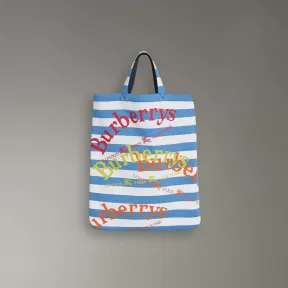 博百利/Burberry  中号典藏徽标条纹平织购物袋 (天空蓝 / 白色)  40773941