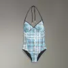 博百利/Burberry 女士 涂鸦格纹绕颈式泳衣 (浅湛蓝) 40774001