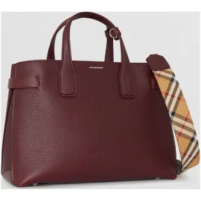 博百利/Burberry 女士 The Banner - 中号 Vintage 格纹拼皮革班纳手袋 (红褐色) 40775191