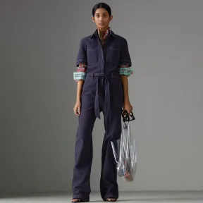 博百利/Burberry 女士 棉麻混纺工装连体裤 (深靛蓝) 40777661