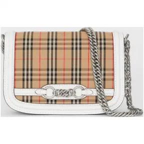 博百利/Burberry 女士 The Link - 1983 格纹皮革装饰链环包 (粉笔白) 40782251