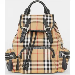 博百利/Burberry 女士 The Rucksack - 小号 Vintage 格纹拼皮革军旅背包 (古典黄色) 40784