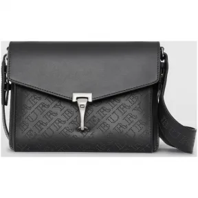 博百利/Burberry 女士 小号冲孔徽标皮革斜背包 (黑色) 40784921