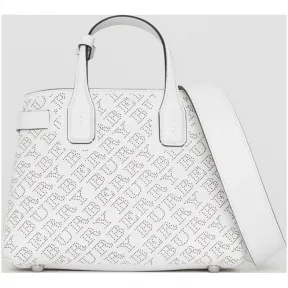 博百利/Burberry 女士 The Banner - 小号冲孔徽标皮革班纳手袋 (粉笔白) 40784951