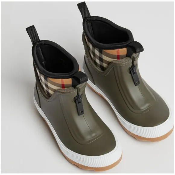 博百利/Burberry  Vintage 格纹橡胶雨靴 (军绿色)  40785911