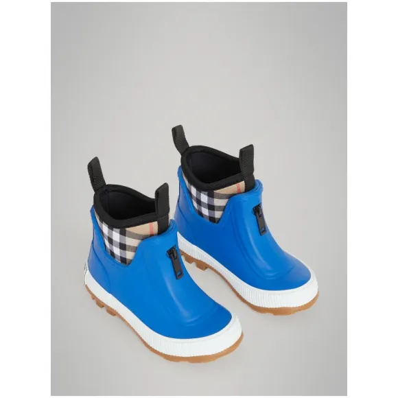 博百利/Burberry 儿童用品 Vintage 格纹拼橡胶雨靴 (亮帆布蓝) - 童装  40787261