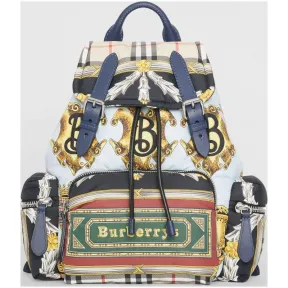 博百利/Burberry 女士 The Rucksack - 中号典藏围巾印花军旅背包 (墨蓝色) 40787701