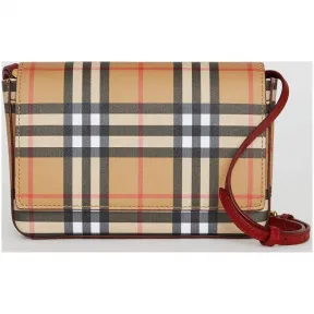 博百利/Burberry 女士 Vintage 格纹拼皮革钱夹（含可拆式背带） (绯红) 40800661